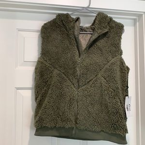 Olive Hoodie Teddy Vest